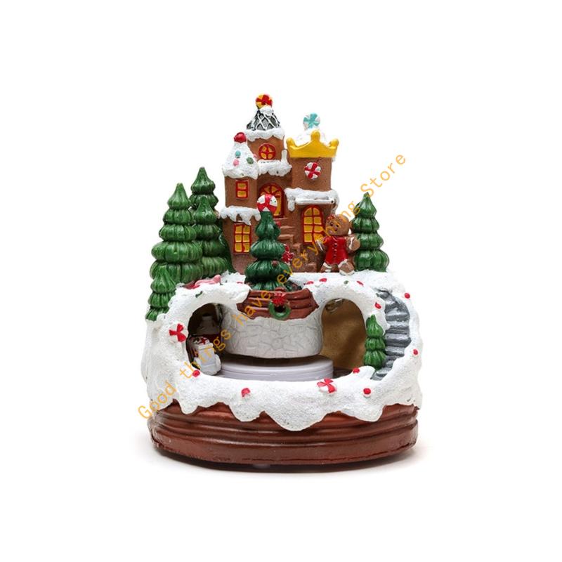 Christmas Cabin Musical Box with Rotating Train for Kid Adult Birthday Christmas 55KF