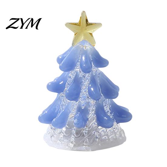 Clear Glass Tree with Gold Star Handmade Christmas Lighted Figurine, Mini Luminous Xmas Miniature Crystal Ornament Night Light, Art Tabletop
