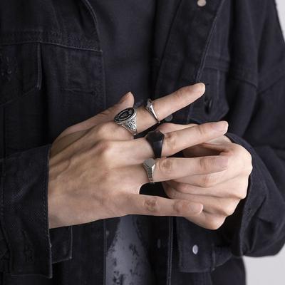 Zinc Zinc Alloy Titanium Steel Letter Hexagon Men Ring Set Vintage Ring Korean Style Ring Fashion Jewelry