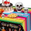 3 Pieces Day of The Dead Tablecloth Dia De Los Muertos Table Cover Halloween Sugar Skull Floral Table Cover Mexican Fiesta Plastic Tablecloth for