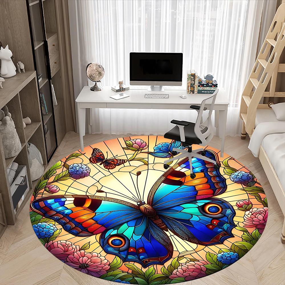1pc Butterfly Floral Art Chair Carpet for Office, Round Non Slip Durable Large Size Office Carpet, Suitable for Office