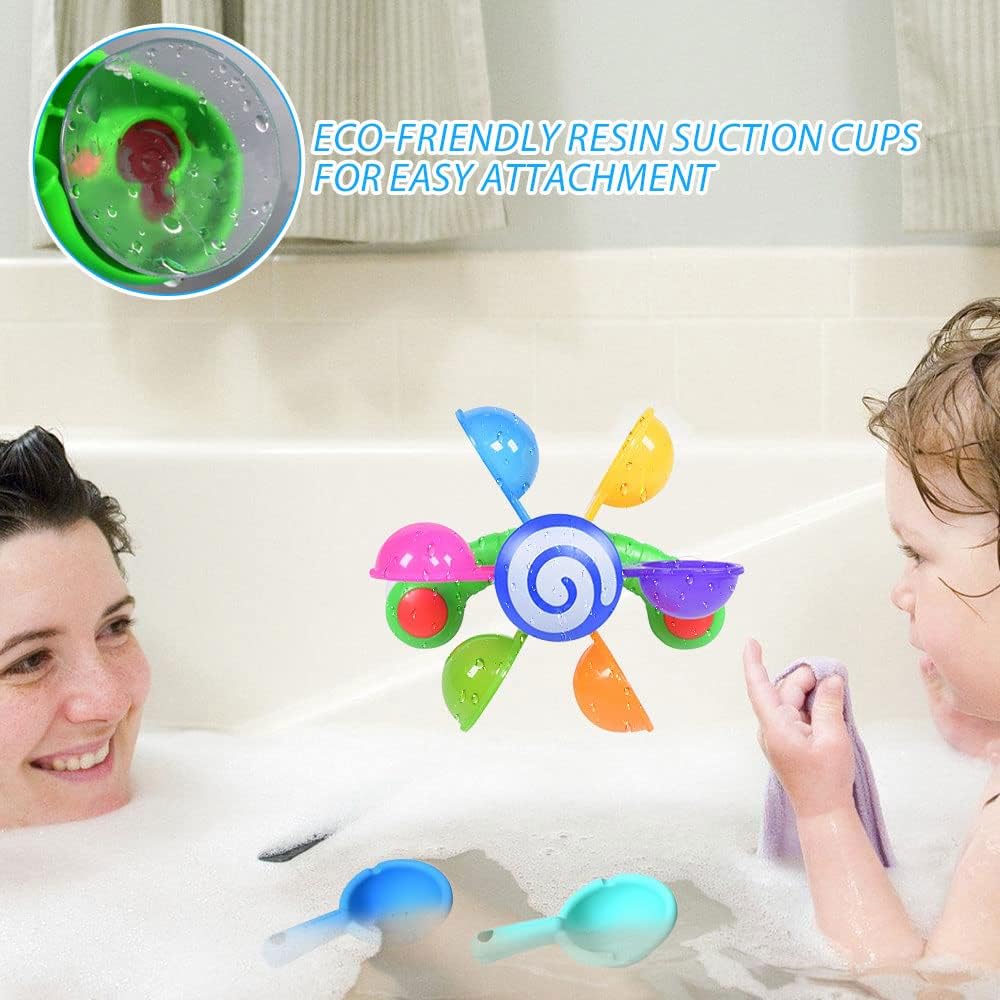 Baby Bath Toy Set,Bath Toy Set with 2 Spoons and Suction Cup,Water Toy Baby Colorful Water Wheels Water Toy Baby, Water Toy Bathing Fun for Girls Boys