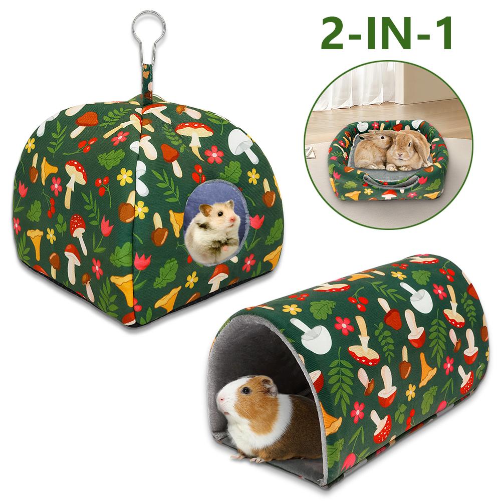 2 Stück Meerschweinchenhaus Polyester Niedlicher Cartoon Hase Eichhörnchen Mini Käfig Kleintier Spielzeug Haustier Schlafbett Hamster Tunnel Weiche Matte