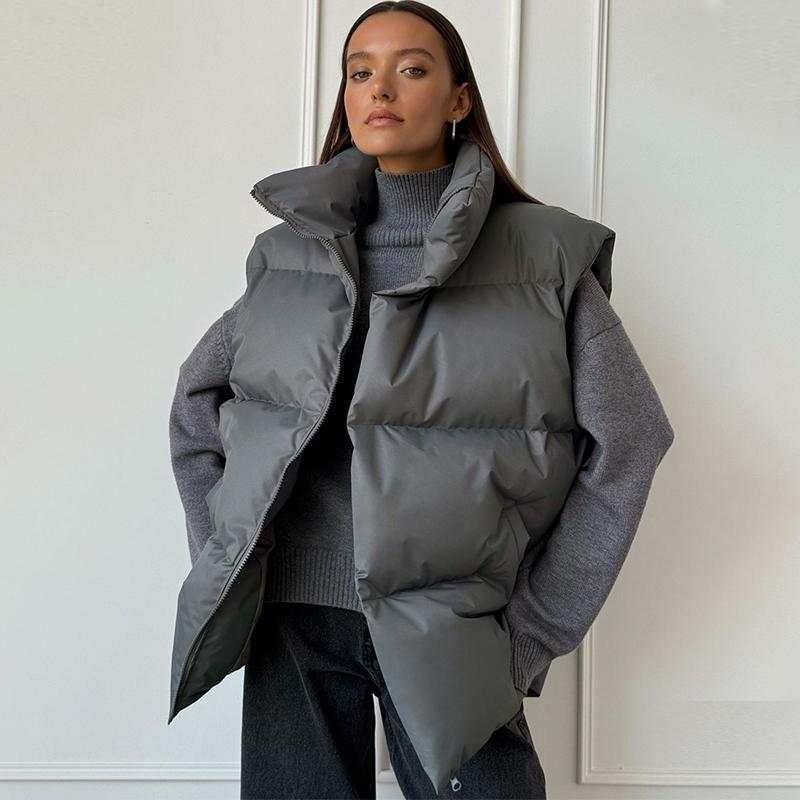 Damen Winter Warmer Gepolsterter Mantel Uni Ärmellos Locker Übergangsjacke Für Damen 2024 Herbst Neu Lässiger Parka Street Outdoor Jacken Damen Kleidung