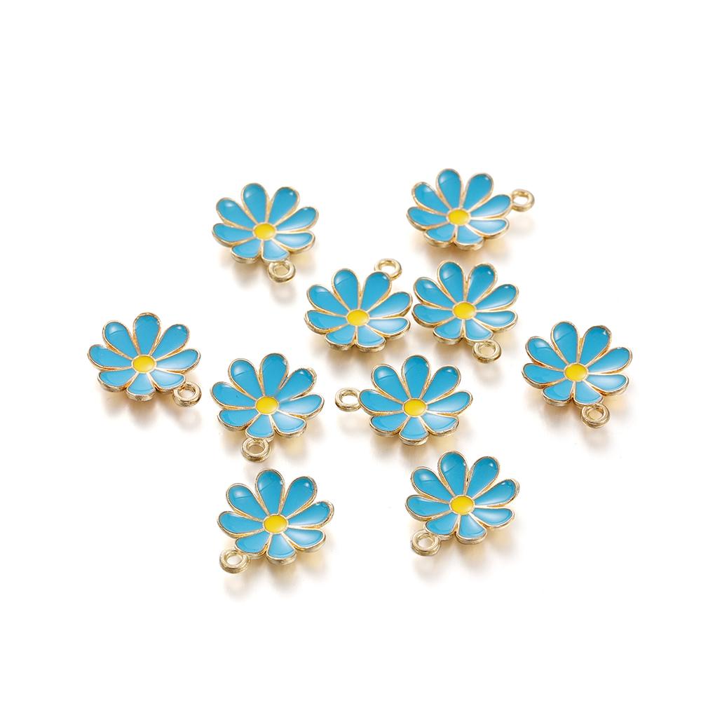10Pcs Colorful Alloy Drop Oil Daisies Charm Flower Plant Pendant for DIY Bracelet Necklace Earrings Jewelry Making Accessories