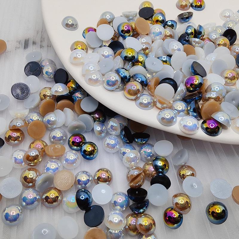 Halvcirkulära platta botten AB Fantasyfärg ABS Pärlemor Högblanka Runda Pärlor för DIY-Smycken & Nageldekor