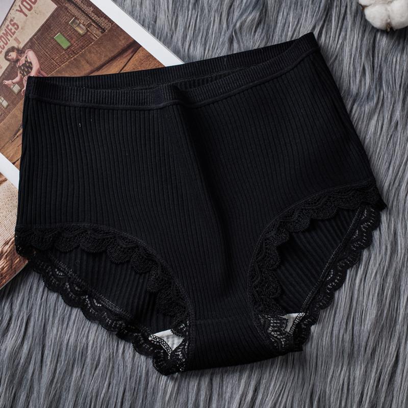 

WTEMPO Женские трусики с высокой посадкой, мягкие, бесшовные, с кружевной отделкой, на все сезоны, на каждый день, большого размера, повседневные, эластичные, комплекты женских трусиков One Size чёрный