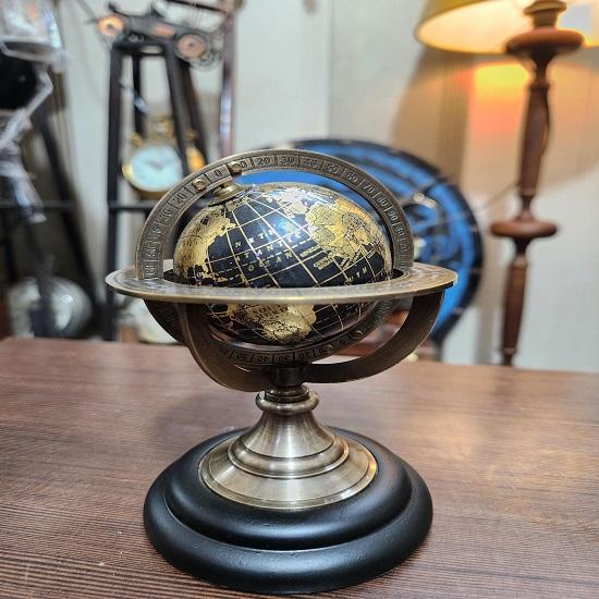 Celestial Brass Armillary Sphere 15.24 Cm Globe with Black Gold Orb Scholar's Desk Sculpture Gift for Every Occasion