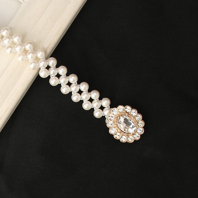 Fashion Ladies' Elastic Waistband with Pearl Thin Simple Rhinestone Waist Chain Elegant Pearl Waist Belt For Women