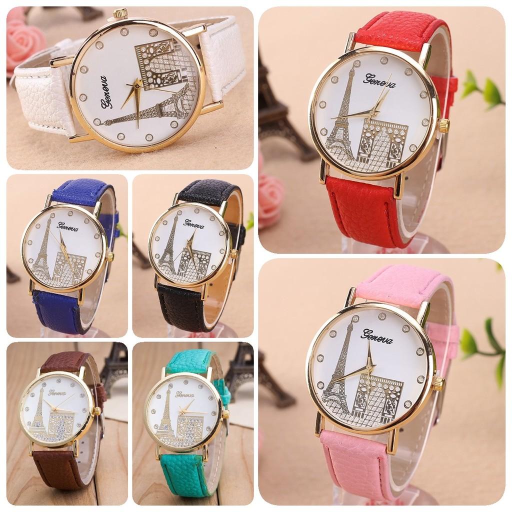 Eiffel Pattern Tower Watch Pu Strap Quartz Wrist Watch Decoration Gift Fashion