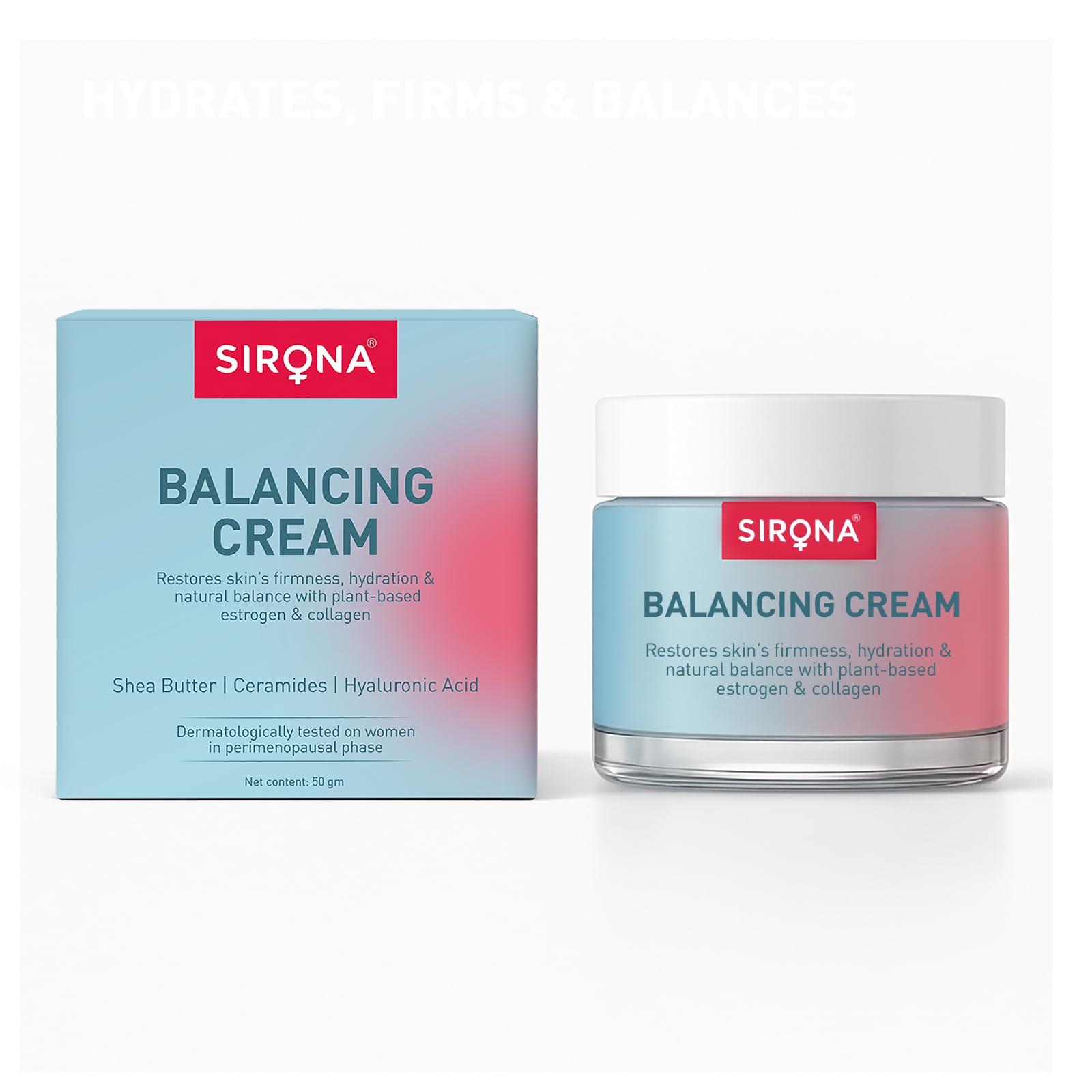 

Sirona Skin Balancing Face & Body Cream for Women - 50 GM (Pack of 1) | Hydrating & Firming Moisturizer for Perimenopausal and Menopausal Skin |