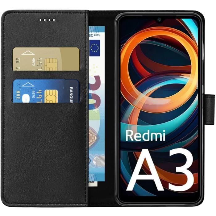 Hülle - Phonillico - Xiaomi Redmi A3 - Geldbörse Schwarz - Semi-hart - Standfunktion