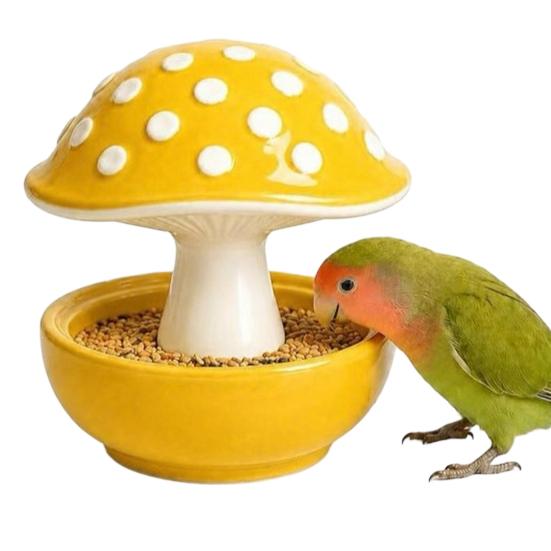 Jijijing Mushroom Bird Feeding Bowl, No Mess Pet Cage Feeder, Covered Food or Water Bowl for Small Animals Budgie Cockatiel Hamster