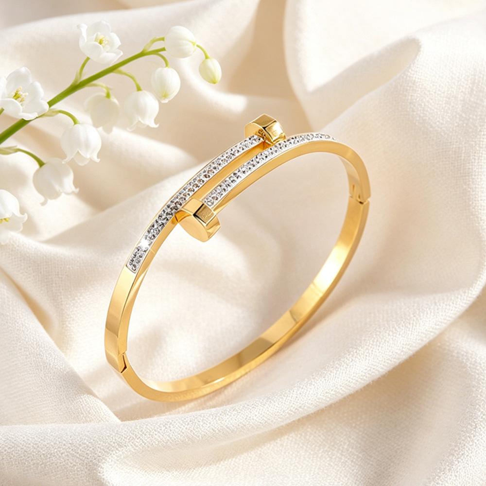 Classic Full Diamond Double Head Opening Female Hot-selling High-value Gypsy Titanium Steel Non-fading