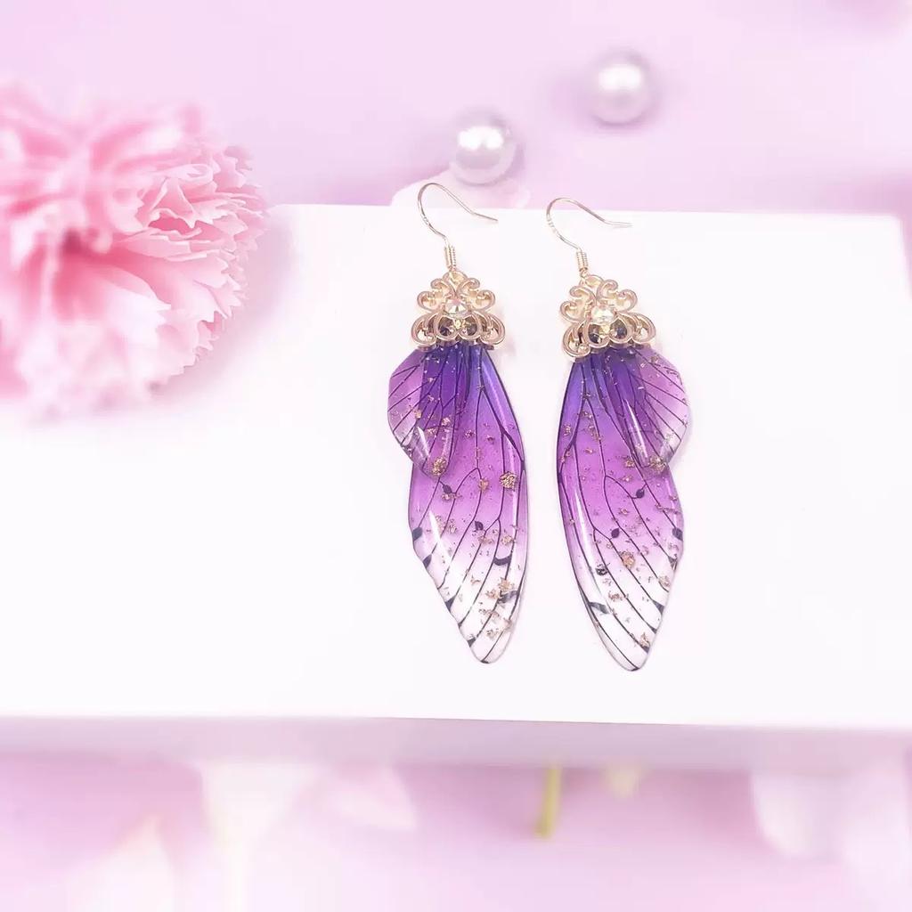 Fashion Jewelry Butterfly Earring Fairy Simulation Insect Wing Hook Earring Translucent Cicada Wing Drop Earrings Woman Jewelry