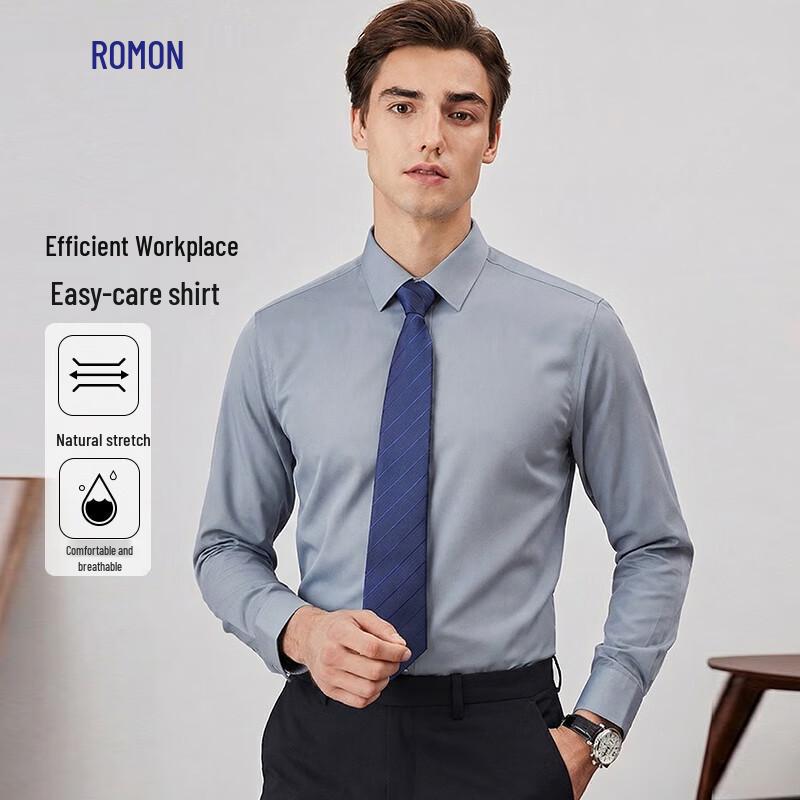 

Rommon Men s Long-Sleeve Solid Color Business Casual Shirt 39