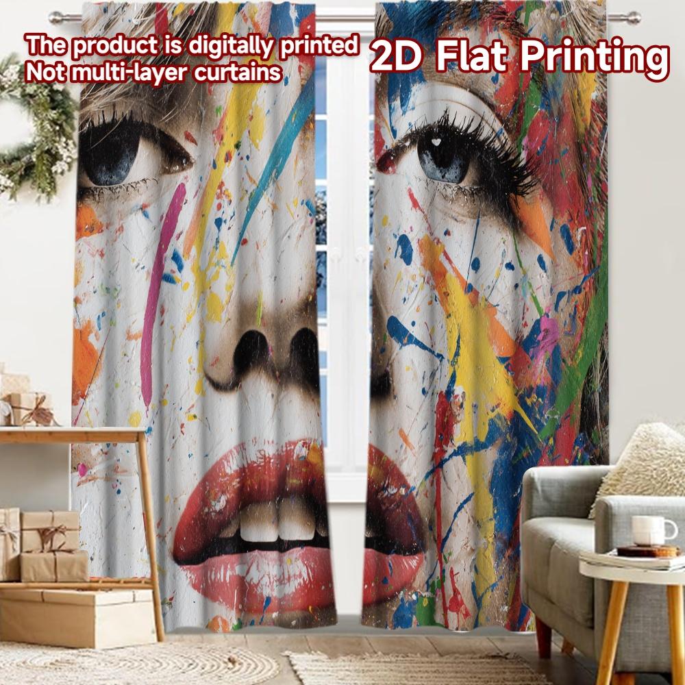 

2pcs, 2D FLAT PRINTING Curtains (Without Rod) Colorful Chaos Halloween Festival Fashion Curtains Versatile Polyester Fabric 52.50 × 116.00 cm 2 pcs