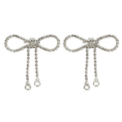 2Pcs Rhinestone Bow Brooch Exquisite Shiny Tassel Design Bow Brooch Pin for Daily Wear Parties