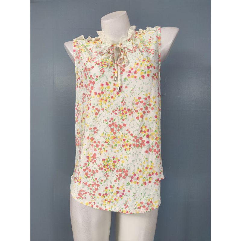 

Export Single Wooden Ear Exquisite Print Low-Cut Fashion Sleeveless Summer New Arrival Lace-up Lady A- line Tops Vest White B strap 2XL