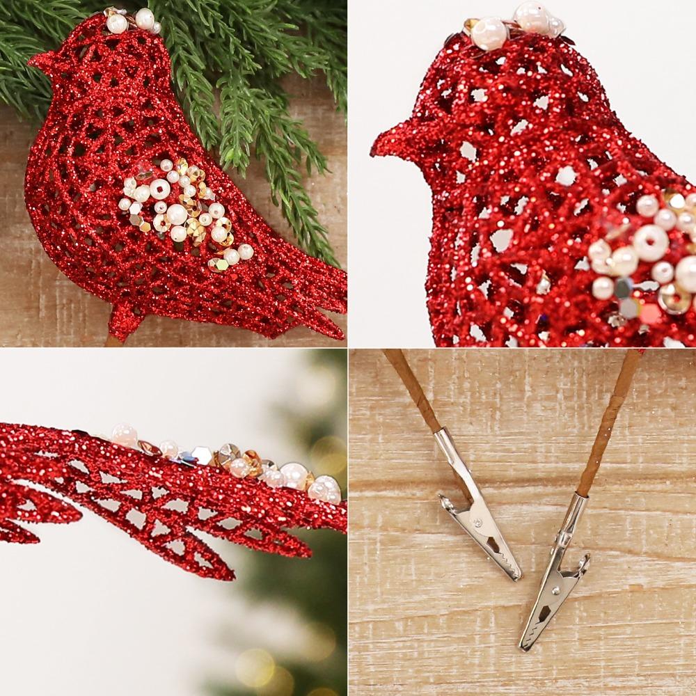 Foam Christmas Glitter Bird Clip with Sequins and Pearl Hollow Christmas Tree Hanging Bird Lightweight Clamp Fixed
