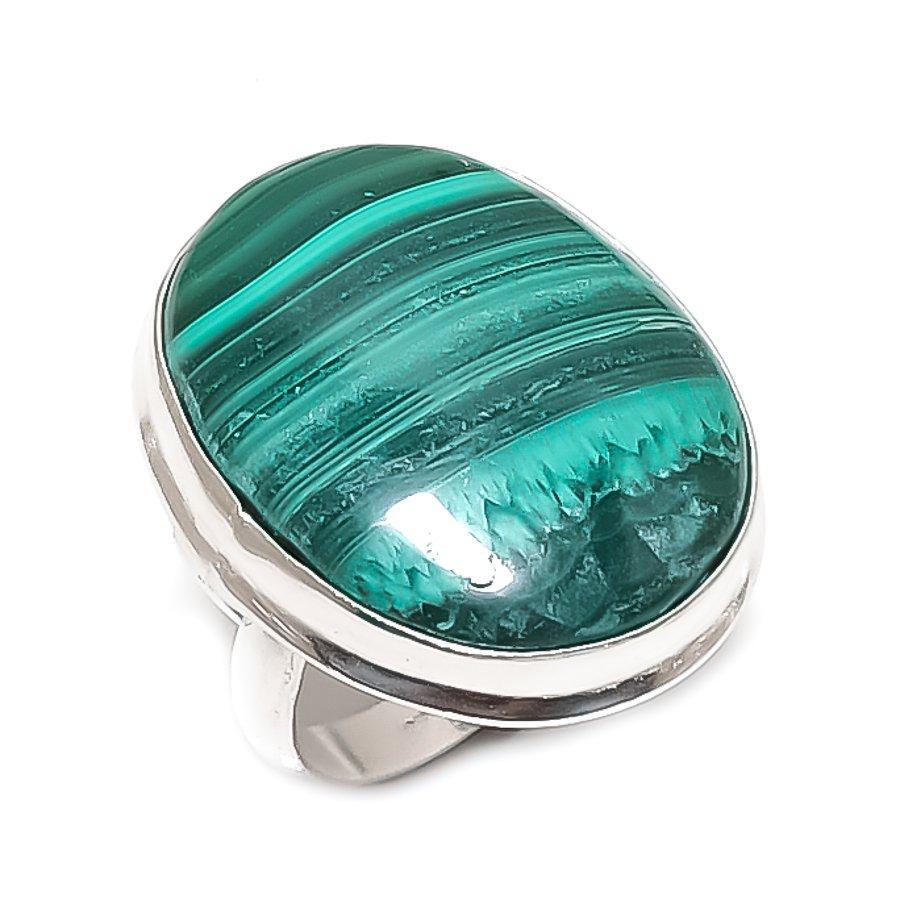 Natural Malachite Gemstone Handmade 925 Sterling Silver Jewelry Ring Size 7 I7l69