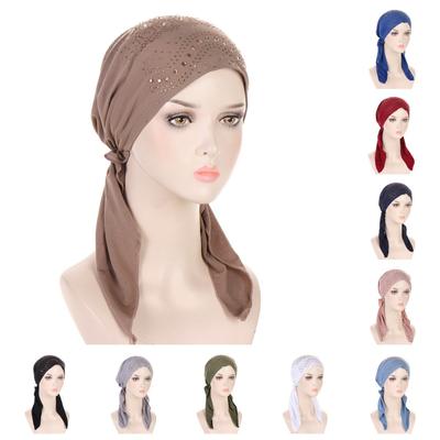 Elastic Solid Color Hijab Wrap Head Scarf Hats Muslim Turban Bonnet for Women Inner Hat Fashion Female Turban Caps