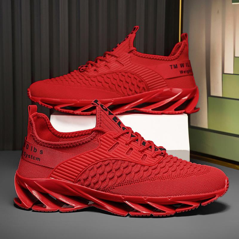 Men's Anti Slip Wear-resistant Running Shoes Mesh Breathable Sports Shoes Outdoor Red Walking Shoes Fashionable 2025 New Style
