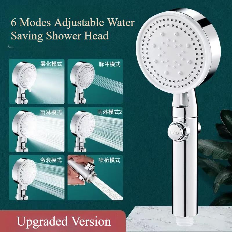 Pressure Shower Head 6 Modes Adjustable Water Saving Shower Head Water Massage Shower Head Bathroom Accessories