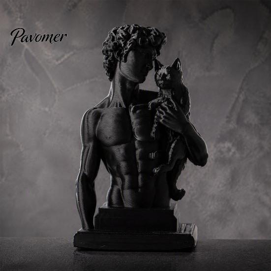 Stylish Living Room Decor 3D Printed David Statue with Cat, European Classic Art Sculpture Figurine Handcrafted Gift for Home Office Decor,