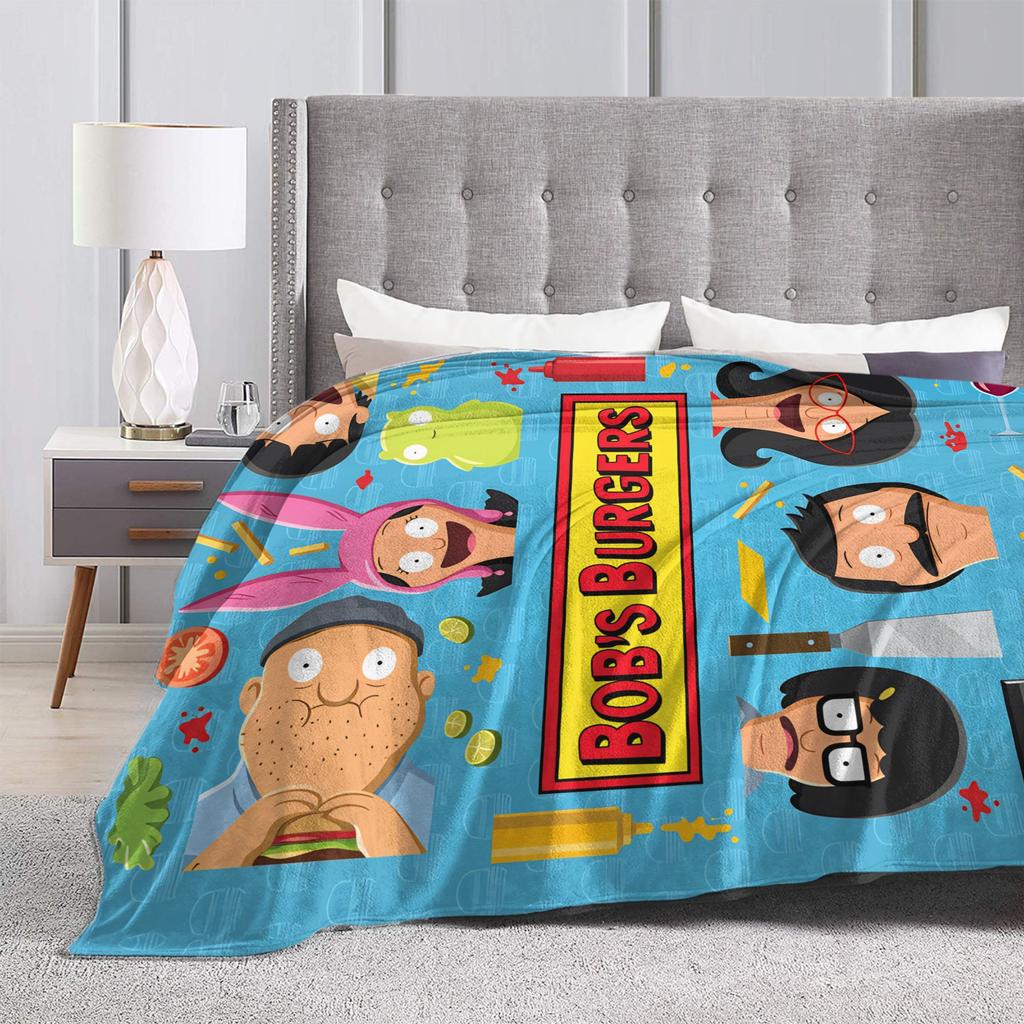 Super Warm Blankets Camping Anime Bobs Funny B-Burgers Throw Blanket Movie Flannel Bedspread For Home Decor Trend Sofa Bed Cover
