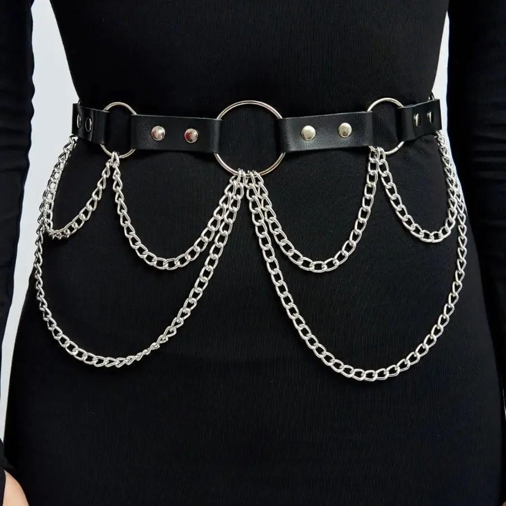 Mehrschichtige Damen-Hüftkette Verstellbare Metall-Hüftgürtel Hüftkorsett Kettengürtel Kette an Hosen