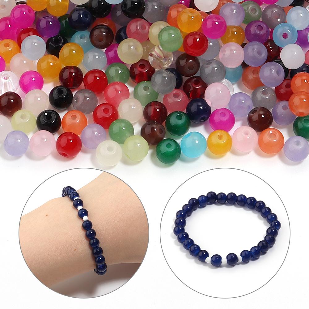 60pcs 8mm Glass Beads Colorful Round Loose Spacer Beads for Jewelry Making DIY Necklace Bracelets Earrings Key Chain Accessories