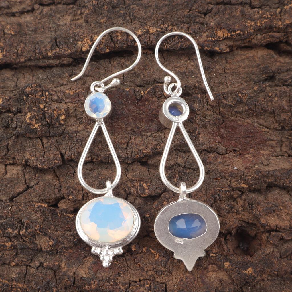 Natural Milky Opal Gemstone 925 Sterling Silver Jewelry Dangle Earrings 2.50" EE-132-18