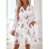 European and American Long-sleeved Flower Dress 2026 Summer New V-neck Elegant Fashion Vacation Skirt