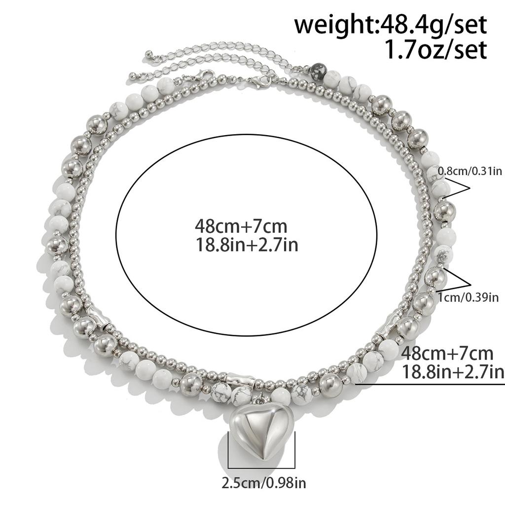  Skeleton Hundred Beads Collarbone Chain Simple Multi-Layers Heart Shaped Alloy Pendant Necklace Set