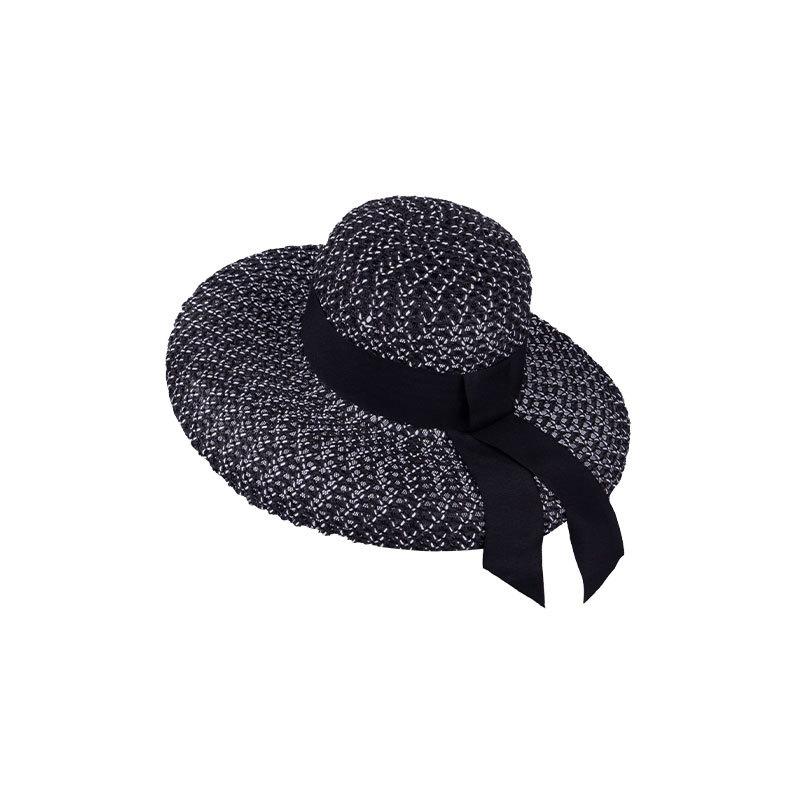 1Pc Big-Eared Hat For Women Black Bow Tie Side Shade All-In-One Beach Hat For Outdoor Beach Vacation  And Elegance
