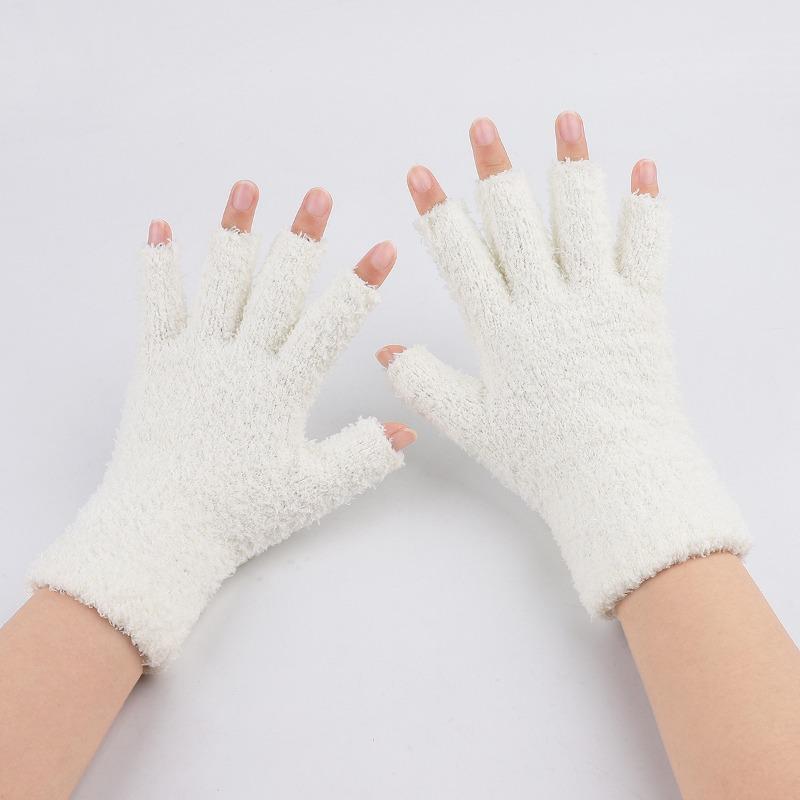 Plush Half-finger Gloves Winter Men's and Women's Fleece Cold-proof Warm Gloves Thickened Coral Fleece Knitted Gloves