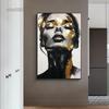 Modern Canvas Print Art Gold Black Woman Portrait Art Canvas Painting Abstract Woman Face Poster Wall Art Picture for Home Decor