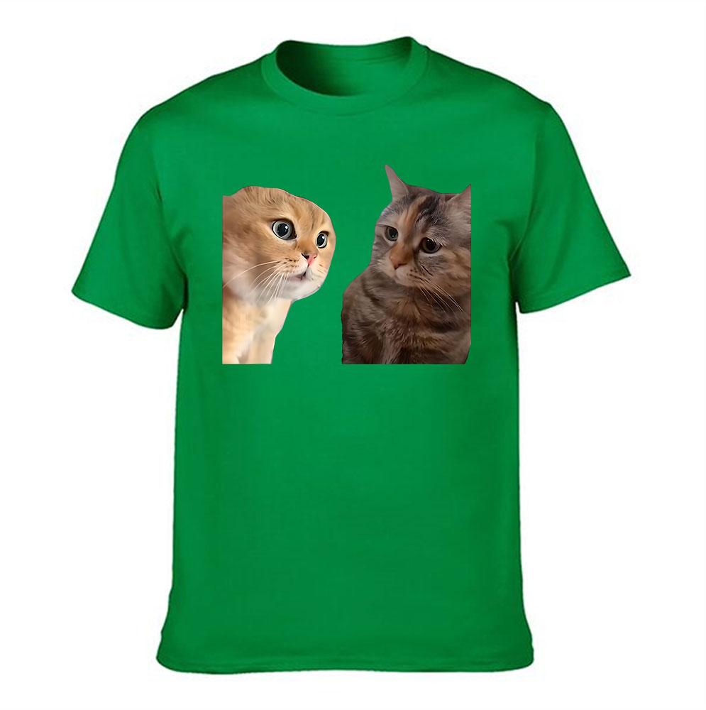Unisexs Cotton Tshirt With Funny Cat Print Casual Crew Neck Short Sleeve Tee For Daily Wear