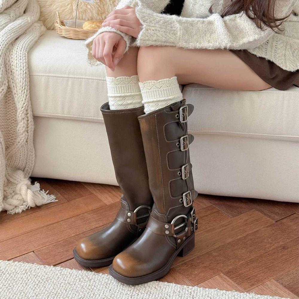 Solid Color Autumn Knitted Socks Elastic Comfortable Women's Long Socks Thicken Breathable Girl's Stacked Socks Autumn/Winter