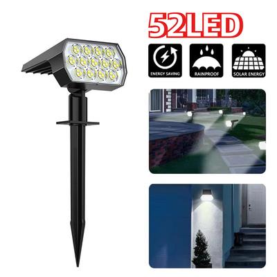52 LED Güneş Enerjili Peyzaj Işığı Açık IP65 Su Geçirmez Güneş Enerjili Işık 3 Modlu Bahçe Bahçe Çim Yürüyüş Alanı için Güneş Enerjili Bahçe Spot Işığı