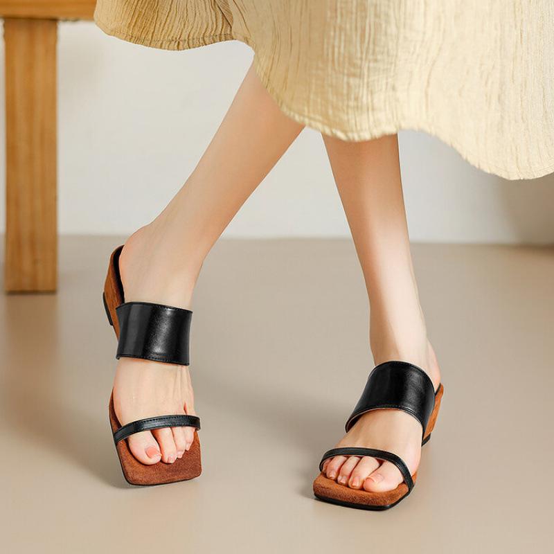 

Summer women s cool slippers square head medium heel size sandals new casual rubber sole silver wedge heel slippers women 43 чёрный
