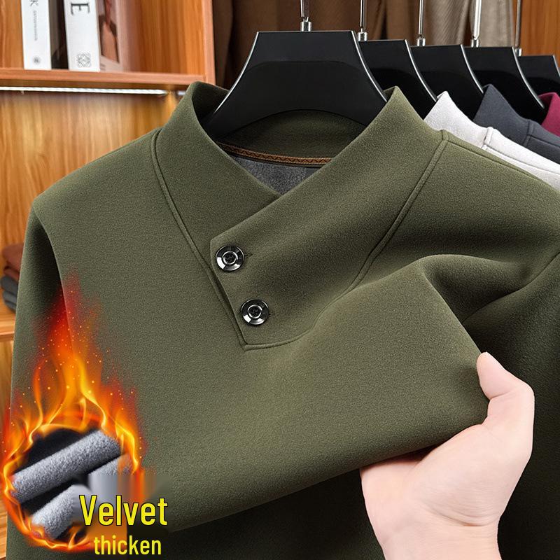 

Men’s Fleece-Lined Hoodie with Scarf Collar – Winter Thick One-Piece Warm Top L армія зелений колір