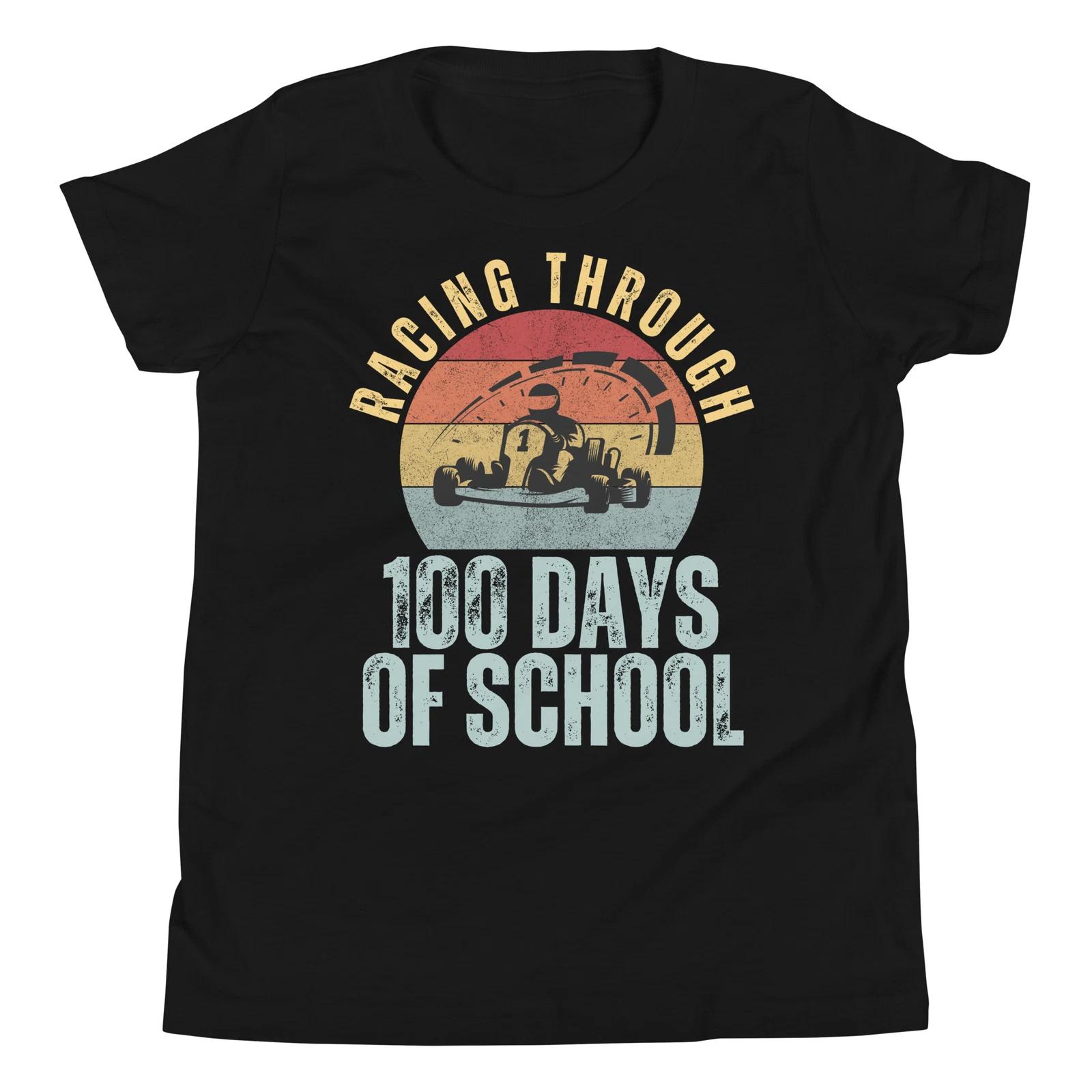 Racing Through 100 Days of School 100th Day of Schools Youth T-Shirt 100
