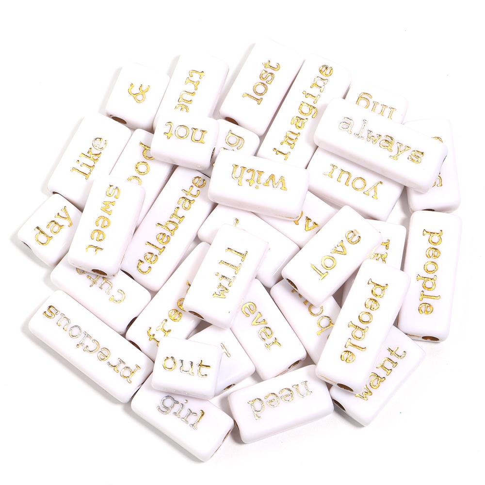 50pcs Acrylic Rectangular Words Beads 15X7.5mm Loose Bead for Jewelry Making DIY Necklace Phone Chains Bracelet Accessories