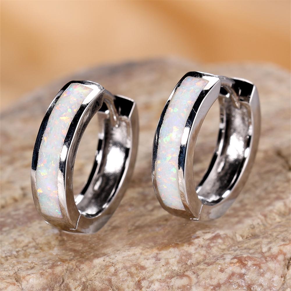 White Blue Opal Classic Small Round Circle Hoop Earrings For Women Vintage Gold Color Wedding Engagement Jewelry