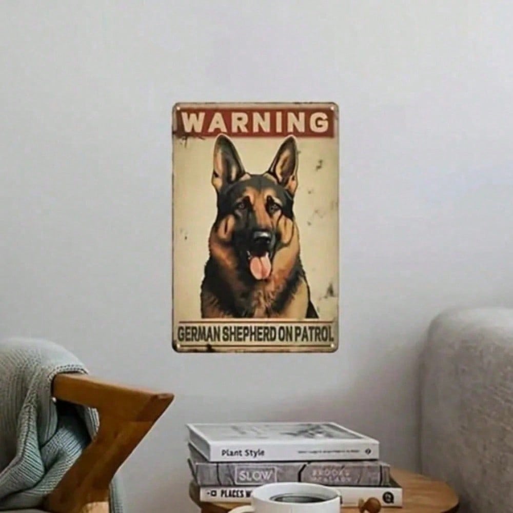 German Shepherd Guard Dog Warning Metal Wall Sign Garage Decor