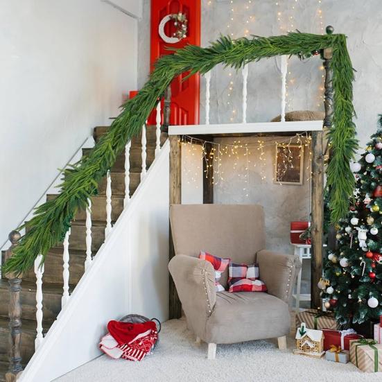 Christmas Norfolk Pine Garland Real Touch Winter Artificial Greenery Garland for Mantle Fireplace Table Stair Indoor Outdoor Decor
