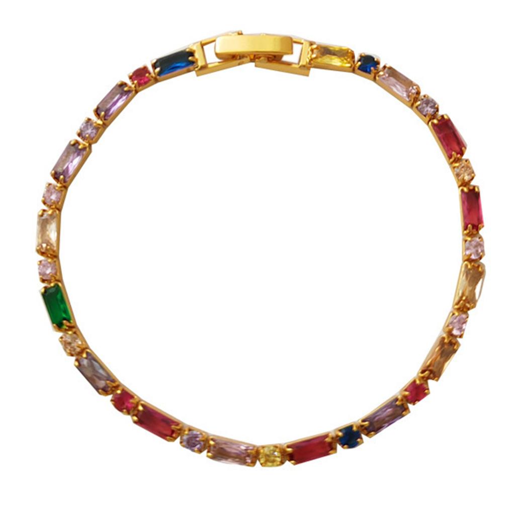 Vintage Styles Square and Round Colorful Gemstones Necklace and Bracelet Fashion Accessory Jewelry Set for Trendy Women