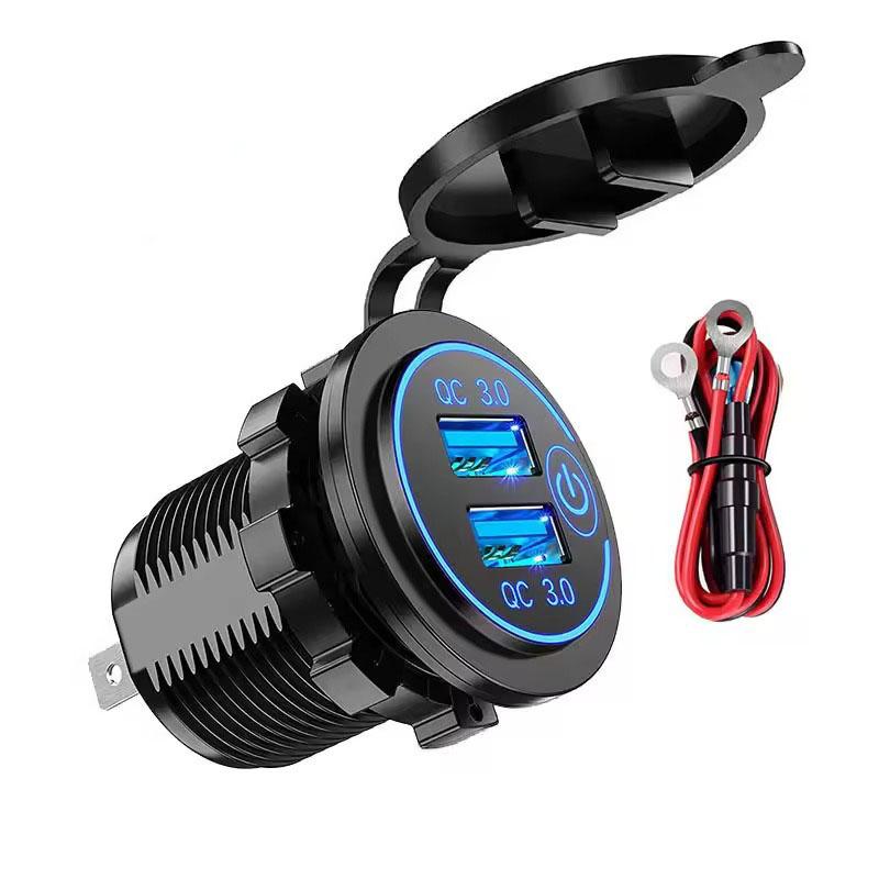 Quick Charge 3.0 Dual USB Car Charger Waterproof 12V/24V QC3.0 USB Fast Charger Socket Power Outlet with Touch Switch